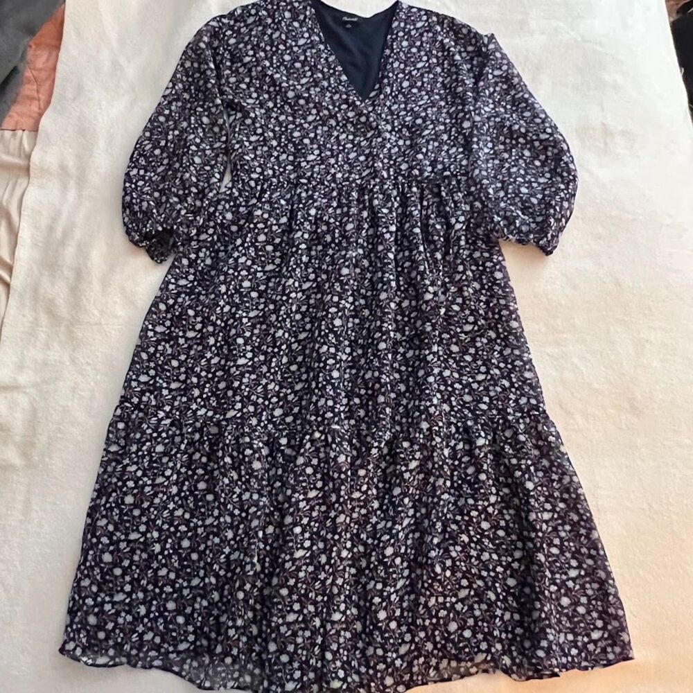 Madewell Dress Blue Floral Prairie Cottage Peasant Blouson Sleeve, Size XS